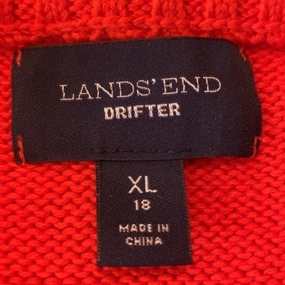 Lands’ End Drifter cotton cable color block sweater XL 18 - Picture 6 of 7